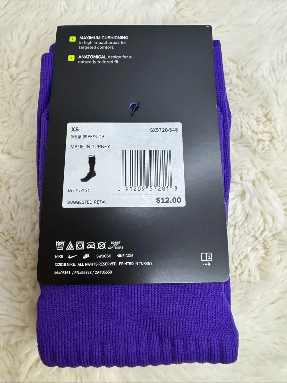 Nike Cushioned Knee High Youth Soccer Socks - Purple & White